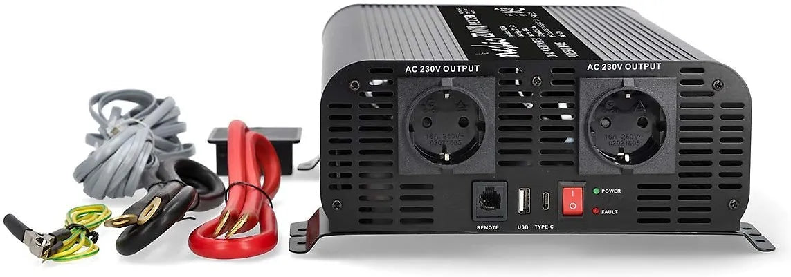 Nedis PIP200012FBK invertteri, 12 V, 2000 W, puhdas siniaalto