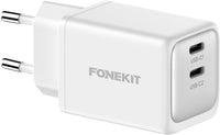 FoneKit GaN PD 48 W pikalaturi, 2 × USB-C, valkoinen