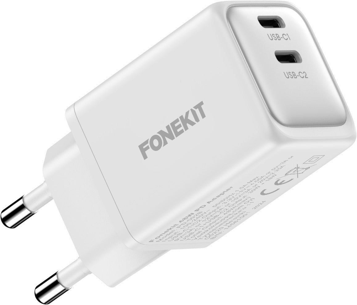 FoneKit GaN PD 48 W pikalaturi, 2 × USB-C, valkoinen