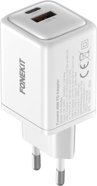 FoneKit GaN PD 48 W pikalaturi, USB-C + USB-A, valkoinen