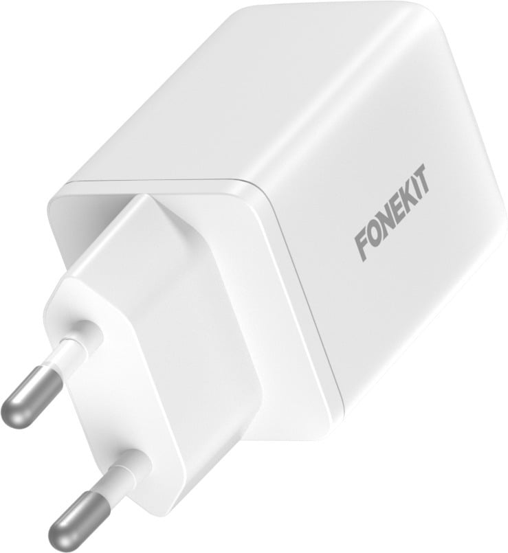 FoneKit GaN PD 48 W pikalaturi, USB-C + USB-A, valkoinen