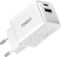 FoneKit GaN PD 48 W pikalaturi, USB-C + USB-A, valkoinen