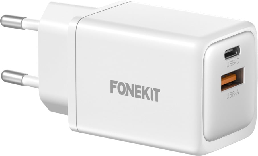 FoneKit GaN PD 48 W pikalaturi, USB-C + USB-A, valkoinen