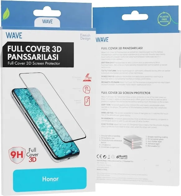 Wave Full Cover 3D -panssarilasi, Honor 200, musta kehys