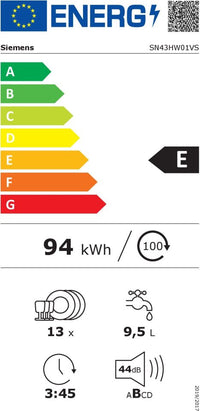 Siemens SN43HW01VS iQ300 astianpesukone, valkoinen