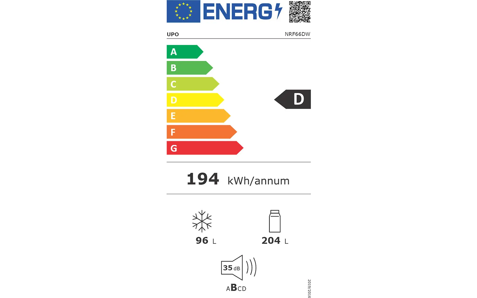 Upo NRF66DW jääkaappipakastin, valkoinen