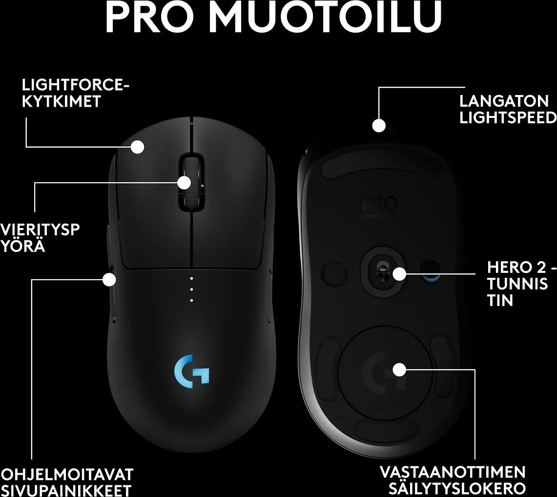 Logitech PRO 2 LIGHTSPEED spelmus, svart