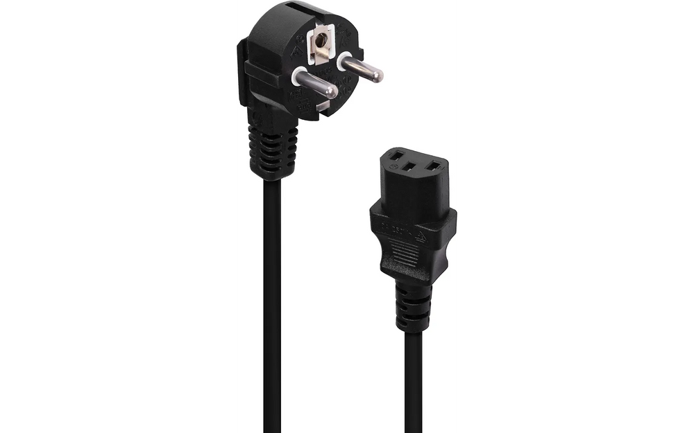Fuj:tech CEE 7/7 - C13 -strömkabel med vinklad kontakt, svart, 2 m