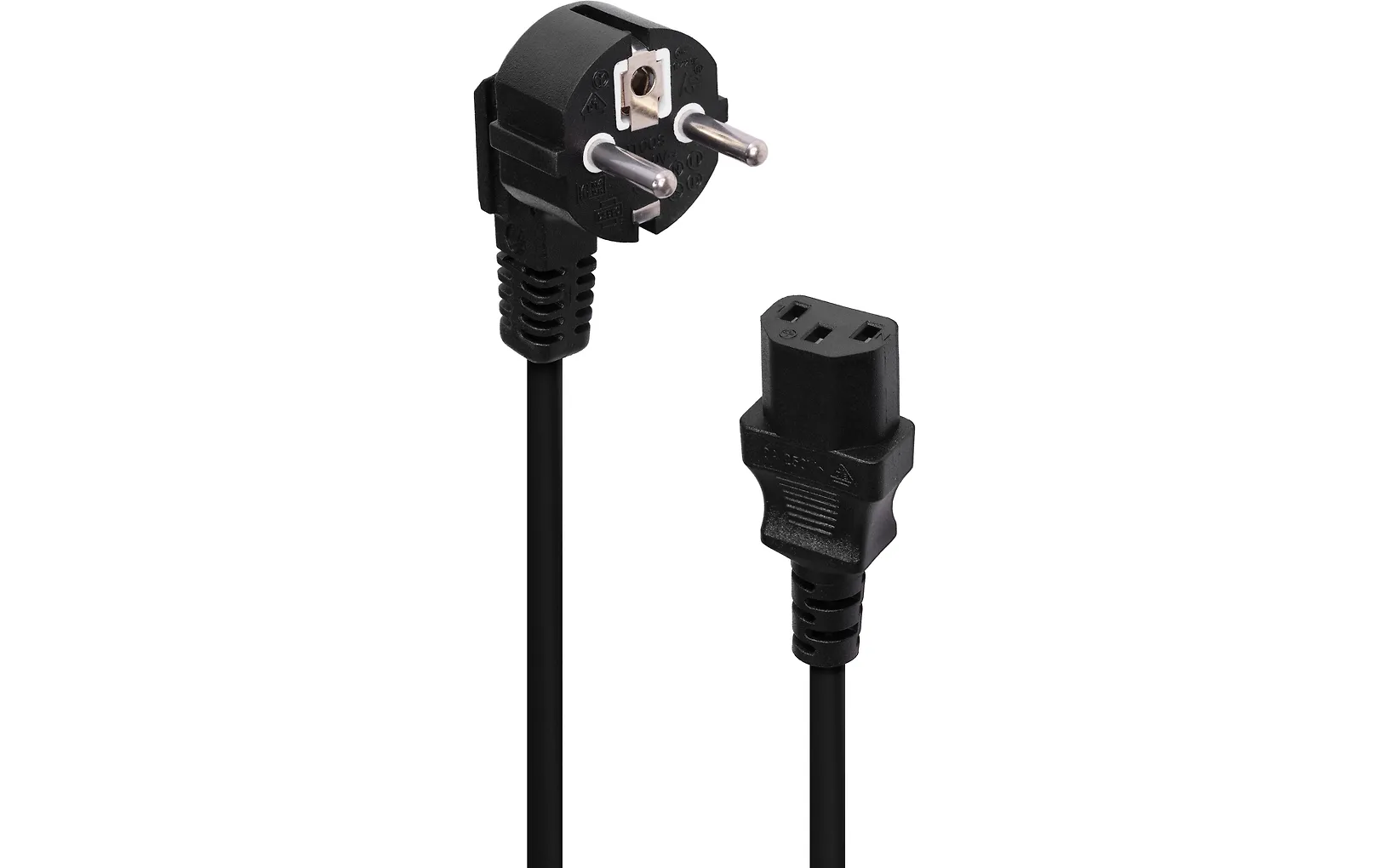 Fuj:tech CEE 7/7 - C13 -strömkabel med vinklad kontakt, svart, 2 m