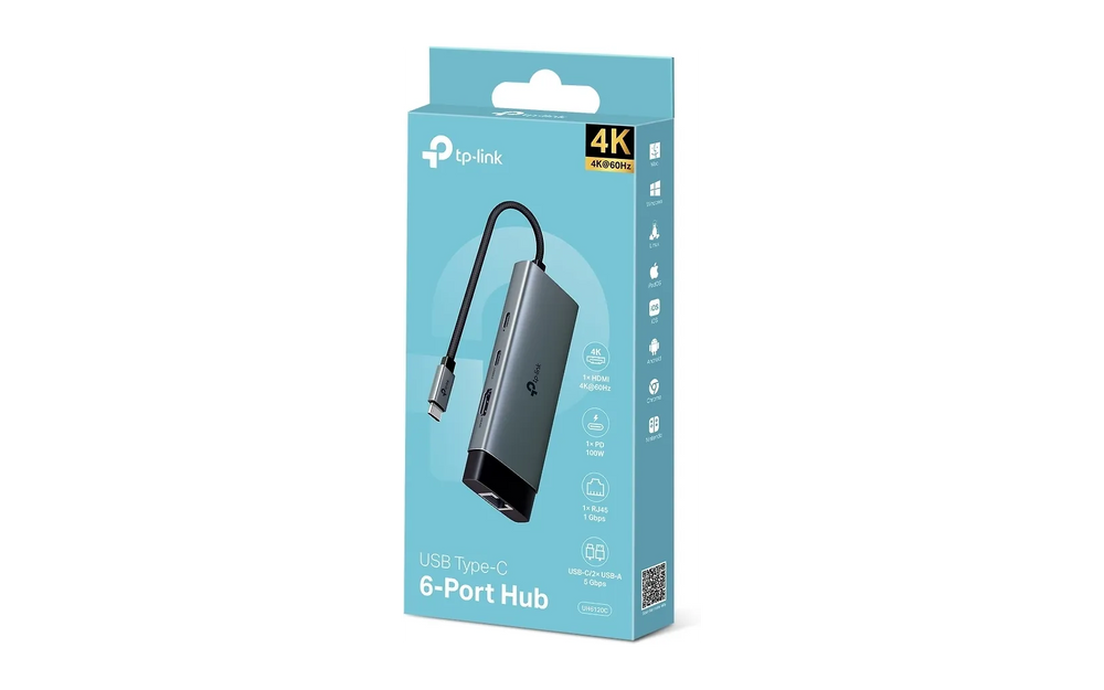 TP-LINK UH6120C 6 in 1 USB-C -Multiport ja gigabit ethernet -sovitin