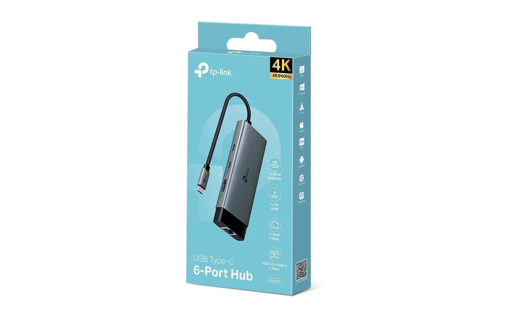 TP-LINK UH6120C 6 in 1 USB-C -Multiport ja gigabit ethernet -sovitin
