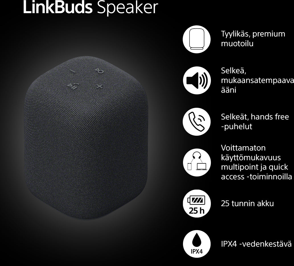Sony Linkbuds Speaker Bluetooth-kaiutin, musta – kuva 2