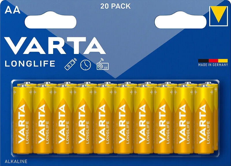 Varta Longlife alkaliskt batteri, 20 st, AA (LR6)