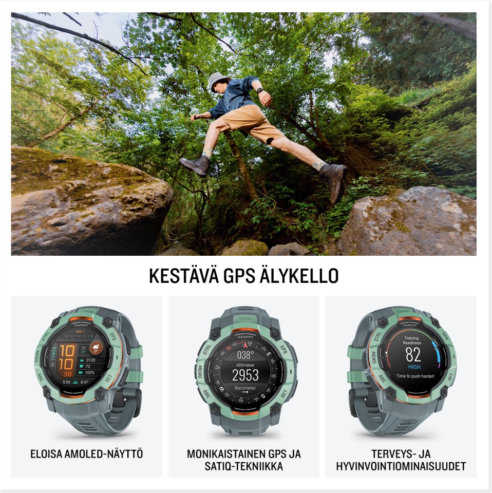 Garmin Instinct 3 GPS-älykello, 45 mm, vedenvihreä