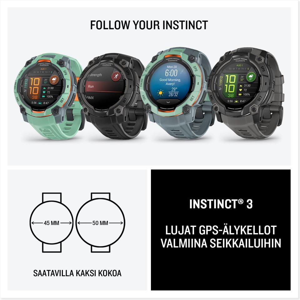Garmin Instinct 3 GPS-älykello, 50 mm, vedenvihreä