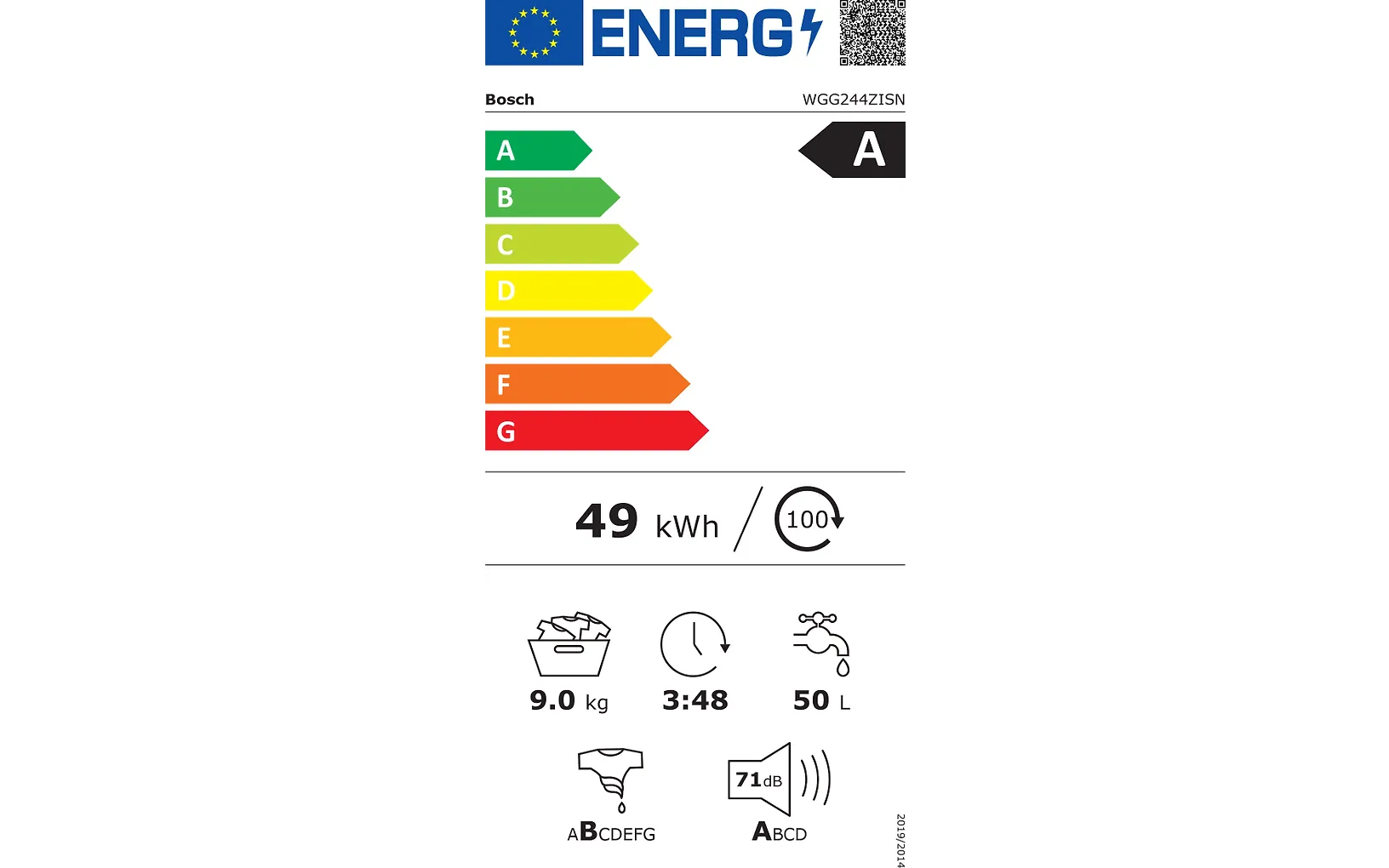 Bosch WGG244ZISN Serie 6 tvättmaskin, vit