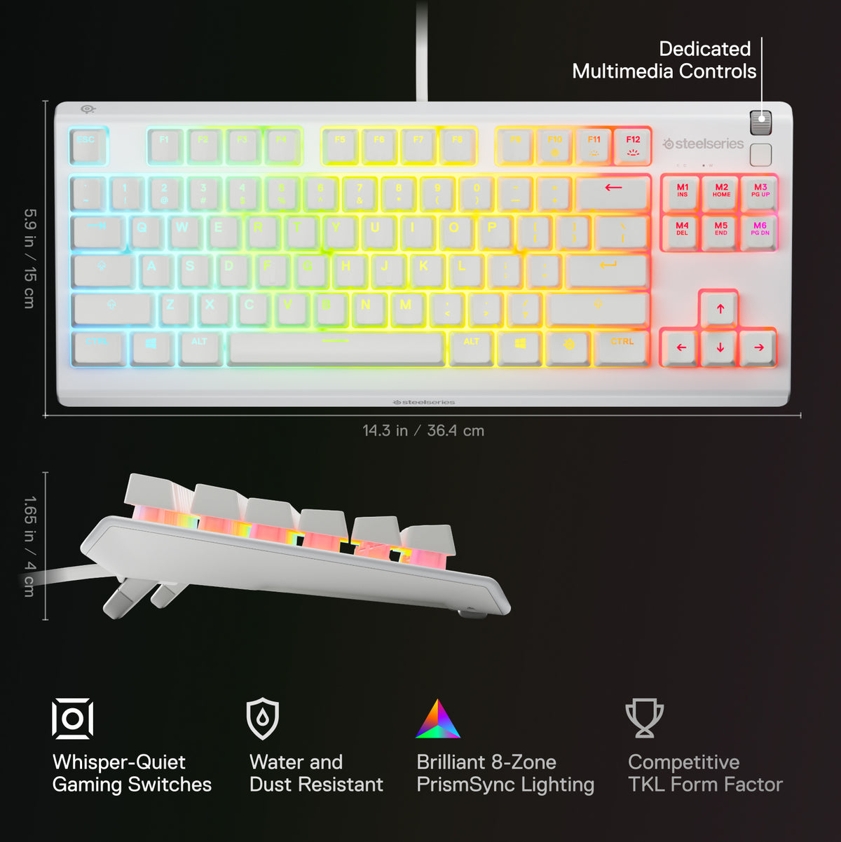 SteelSeries Apex 3 TKL pelinäppäimistö, valkoinen – kuva 3