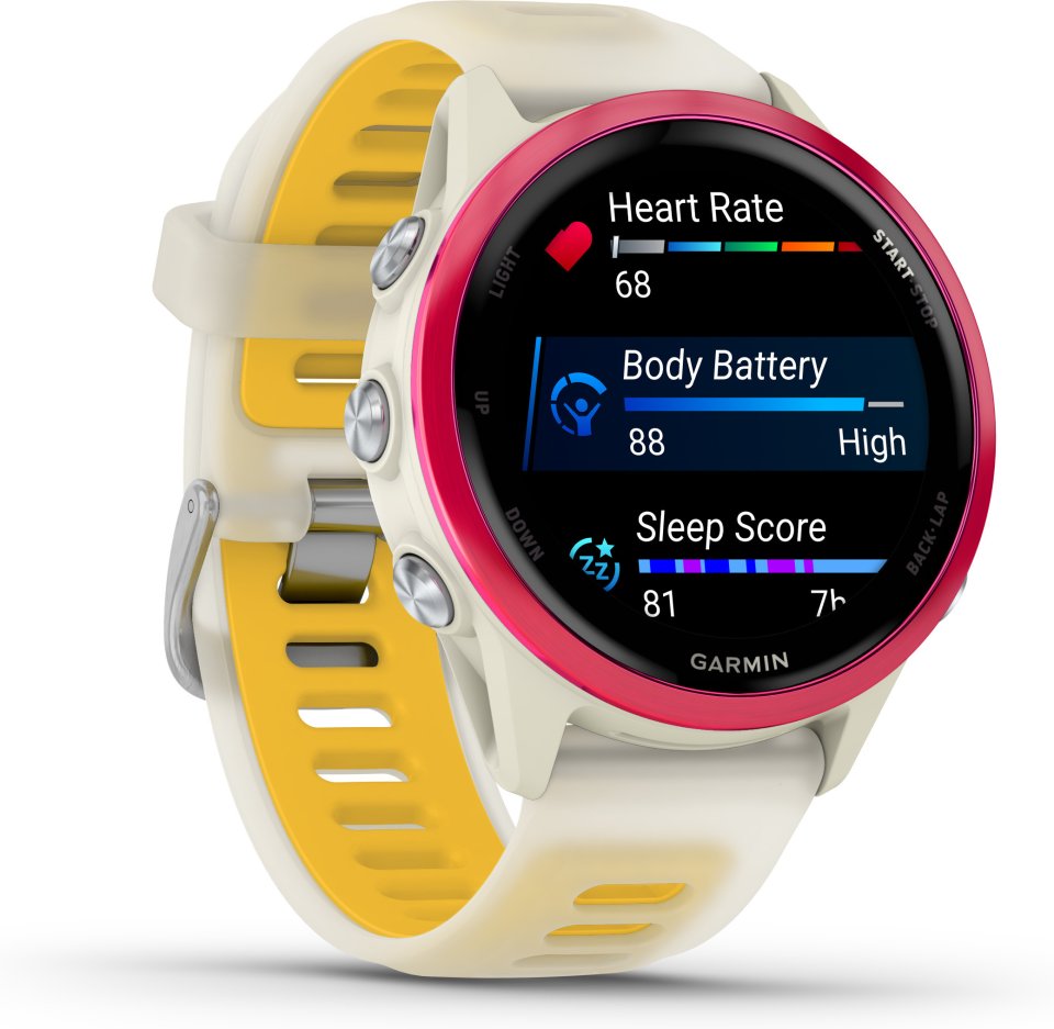 Garmin Forerunner 570 GPS juoksuälykello, 42 mm, Bone/Raspberry/Mango
