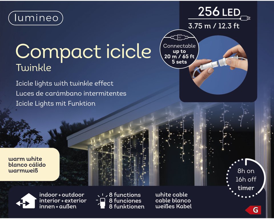 Lumineo Icicle twinkle koristevalosarja ulkokäyttöön, 3,75 metriä