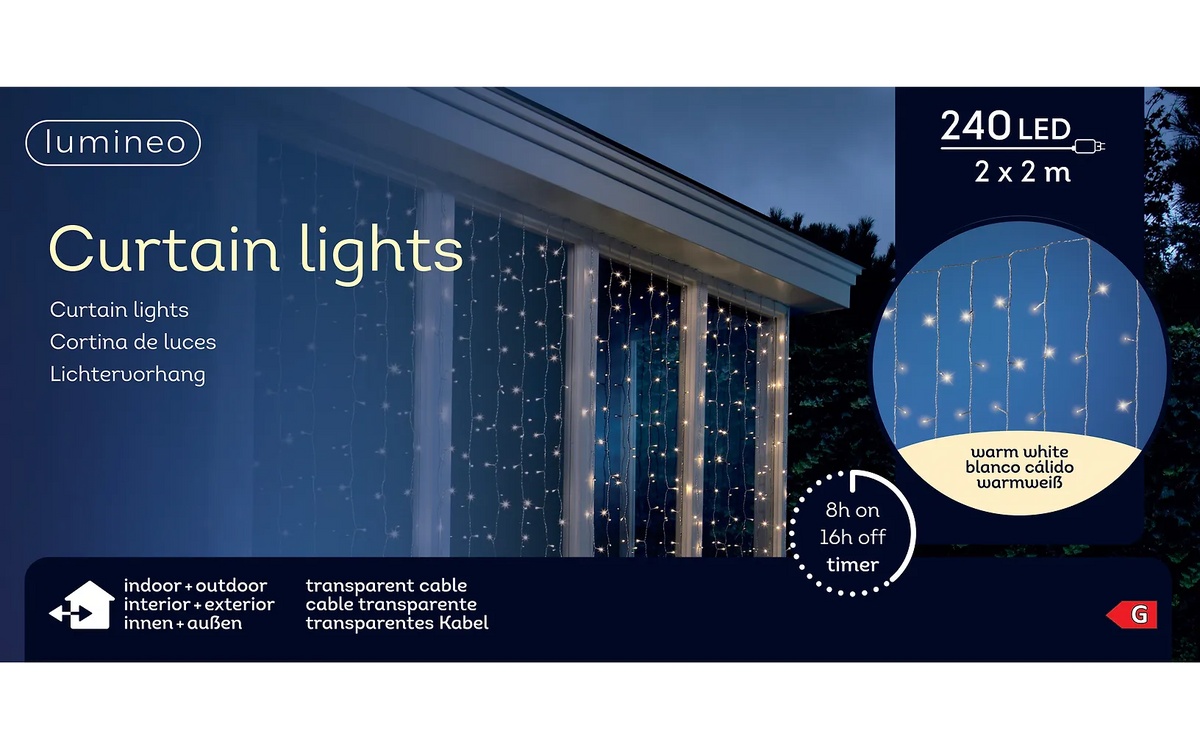 Lumineo curtain steady koristevaloverho ulkokäyttöön, 2 x 2 metriä
