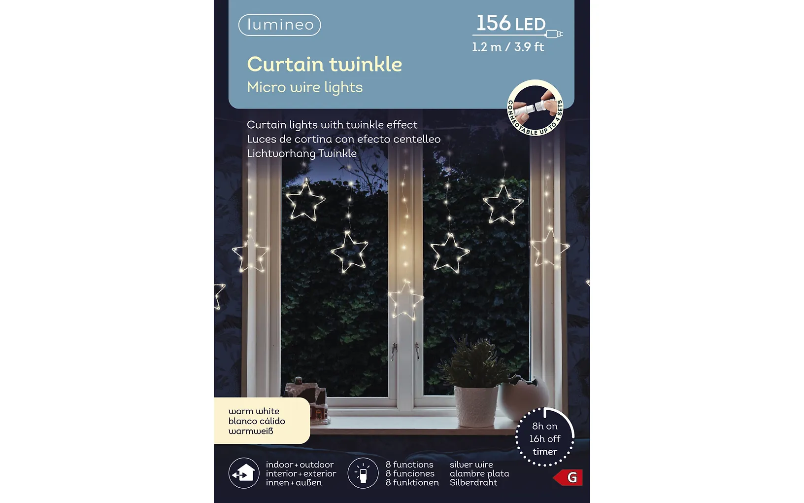 Lumineo Micro LED star twinkle koristevalosarja ulkokäyttöön, 120 x 60 cm