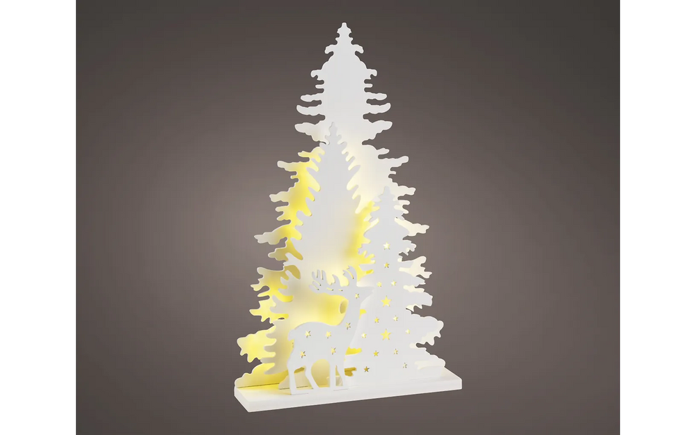 Lumineo puinen kuusipöytäkoriste valoilla, valkoinen