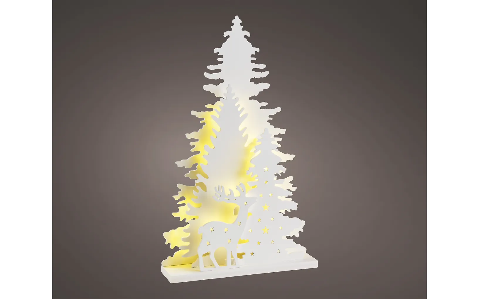 Lumineo puinen kuusipöytäkoriste valoilla, valkoinen