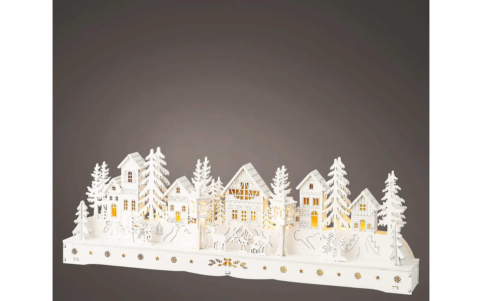 Lumineo talvinen pöytäkoriste valoilla, valkoinen, paristokäyttöinen