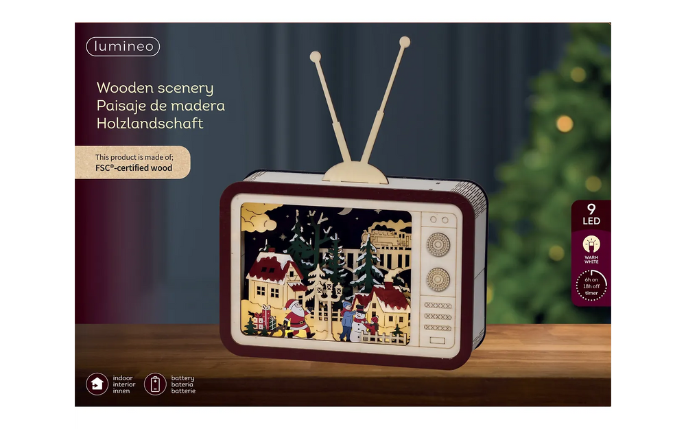 Lumineo Retrotelevisio pöytäkoriste valoilla, lämmin valkoinen