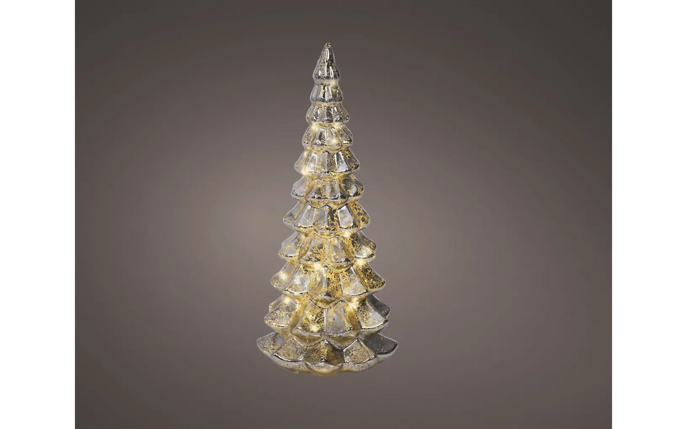 Lumineo lasikuusi valoilla, pöytäkoriste, 32 cm, hopea