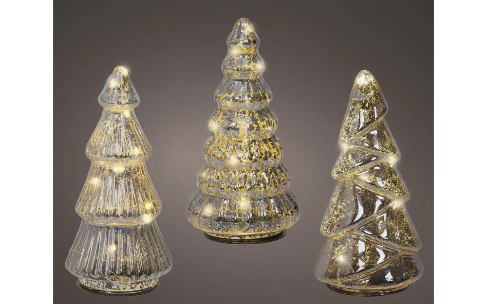 Lumineo lasikuusisetti valoilla, 3 kpl, hopea