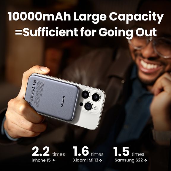 Ugreen Magnetic Wireless Power Bank varavirtalähde, 10 000 mAh – kuva 3