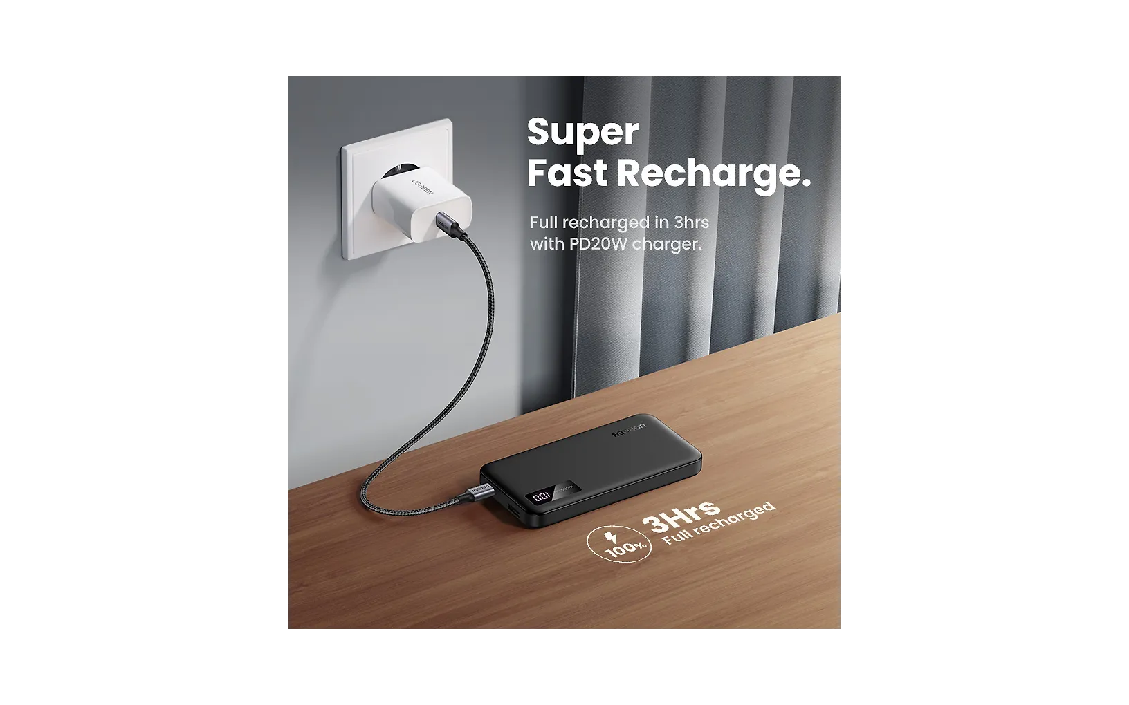 Ugreen 10 000 mAh powerbank med snabbladdning