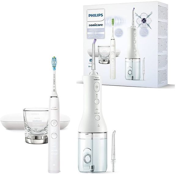 Philips Sonicare 9000 Diamond Clean sähköhammasharja + 3000 Power flosser hammasvälisuihku, valkoinen HX3886/41 – kuva 2