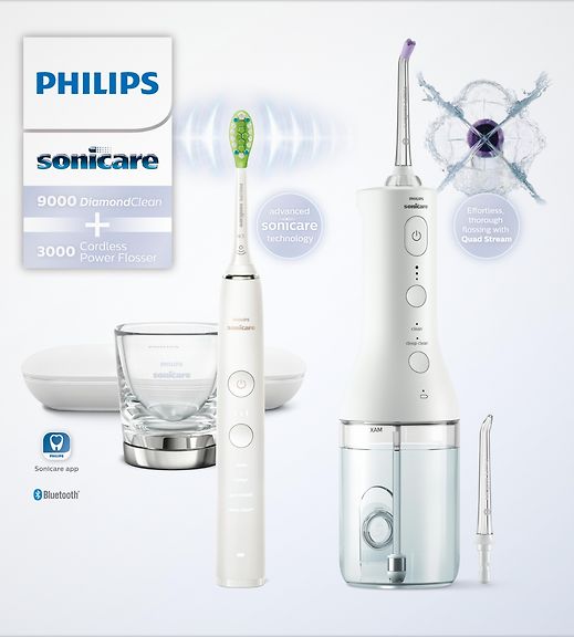 Philips Sonicare 9000 Diamond Clean sähköhammasharja + 3000 Power flosser hammasvälisuihku, valkoinen HX3886/41 – kuva 4