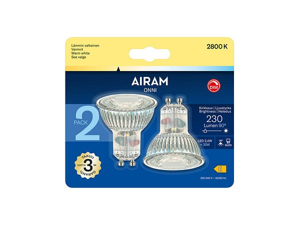 Airam LED FG PAR16 828 230lm GU10 DIM 2BL - E-store.fi