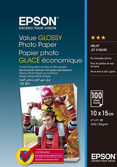 EPSON Value Glossy Photo Paper 10 x 15 cm -valokuvapaperi, 100 arkkia