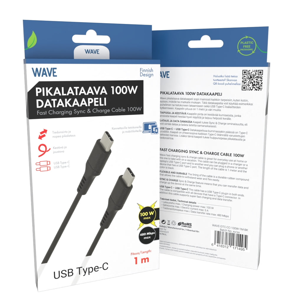 Wave Pikalataava 100W Datakaapeli USB-C > USB-C 1m