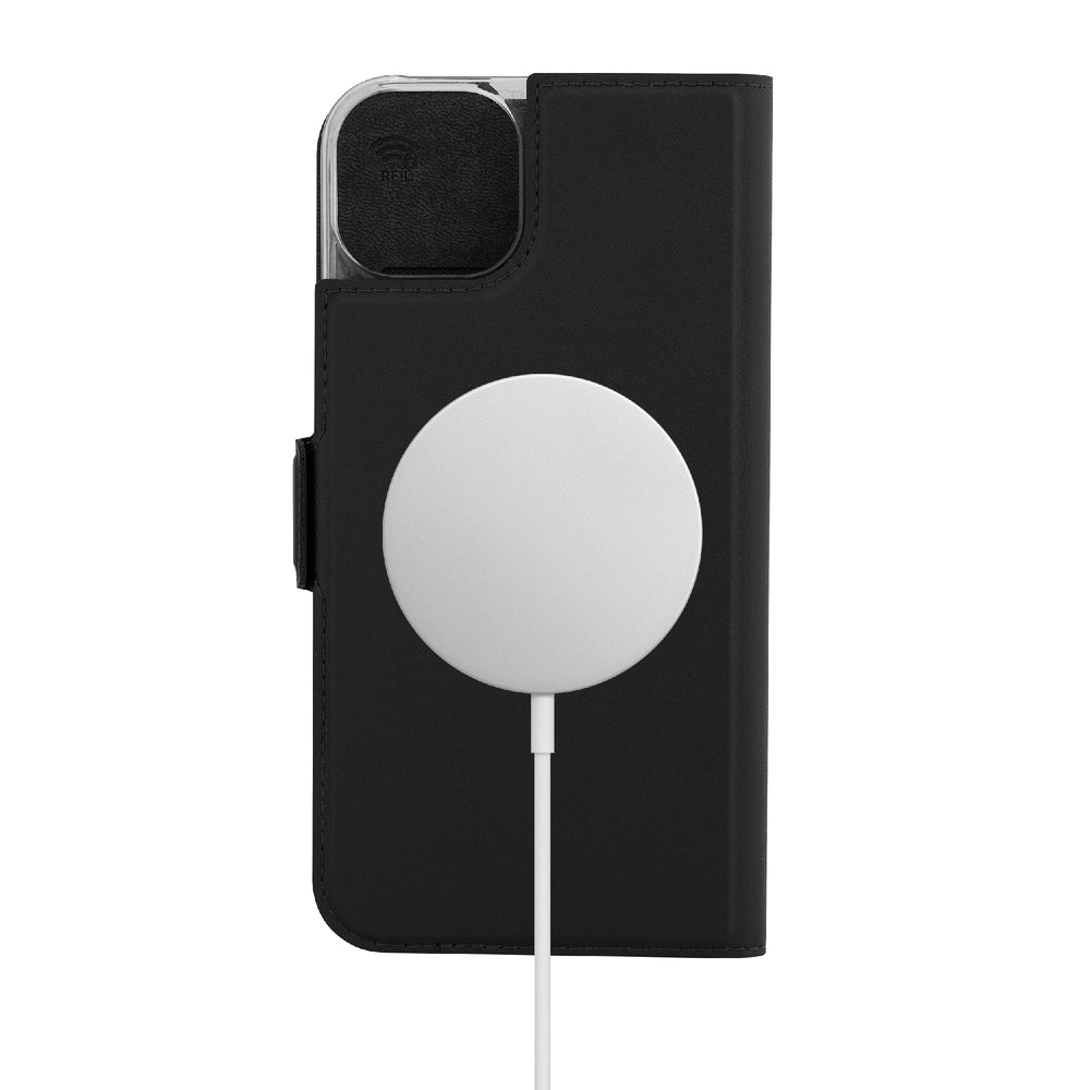WAVE MAGSAFE -YHTEENSOPIVA BOOK CASE, APPLE IPHONE 15 PLUS, MUSTA