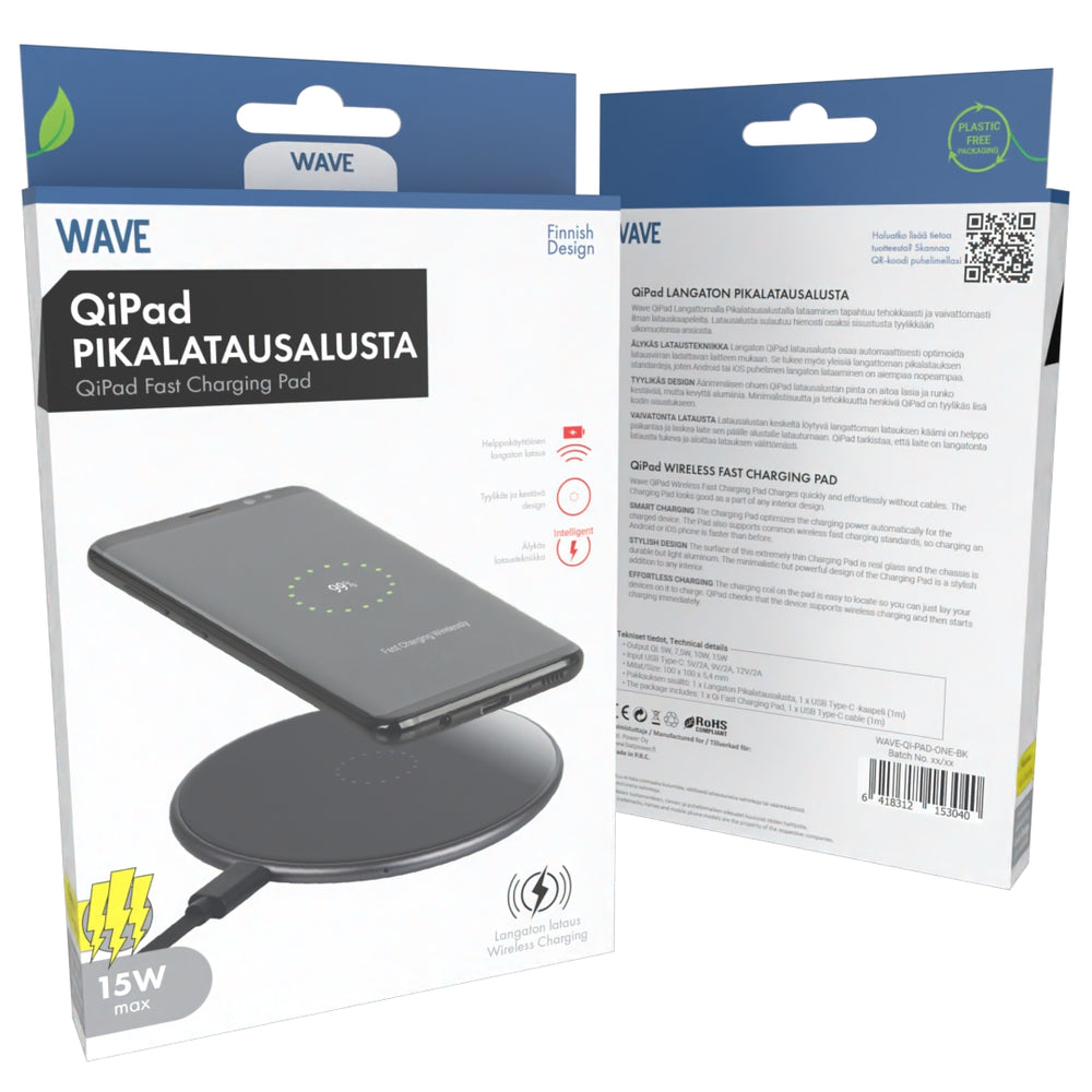 WAVE QIPAD TRÅDLÖS SNABBLADDNINGSPLATTA (15W), SVART
