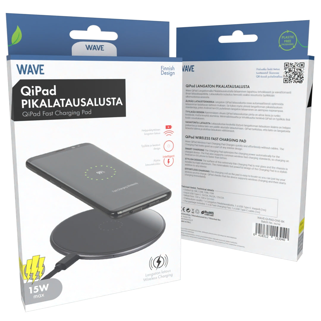 WAVE QIPAD TRÅDLÖS SNABBLADDNINGSPLATTA (15W), SVART