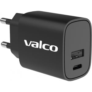 Valco Verkkolaturi, 1 X USB-C + 1 X USB-A, musta