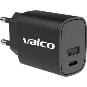Valco Verkkolaturi, 1 X USB-C + 1 X USB-A, musta