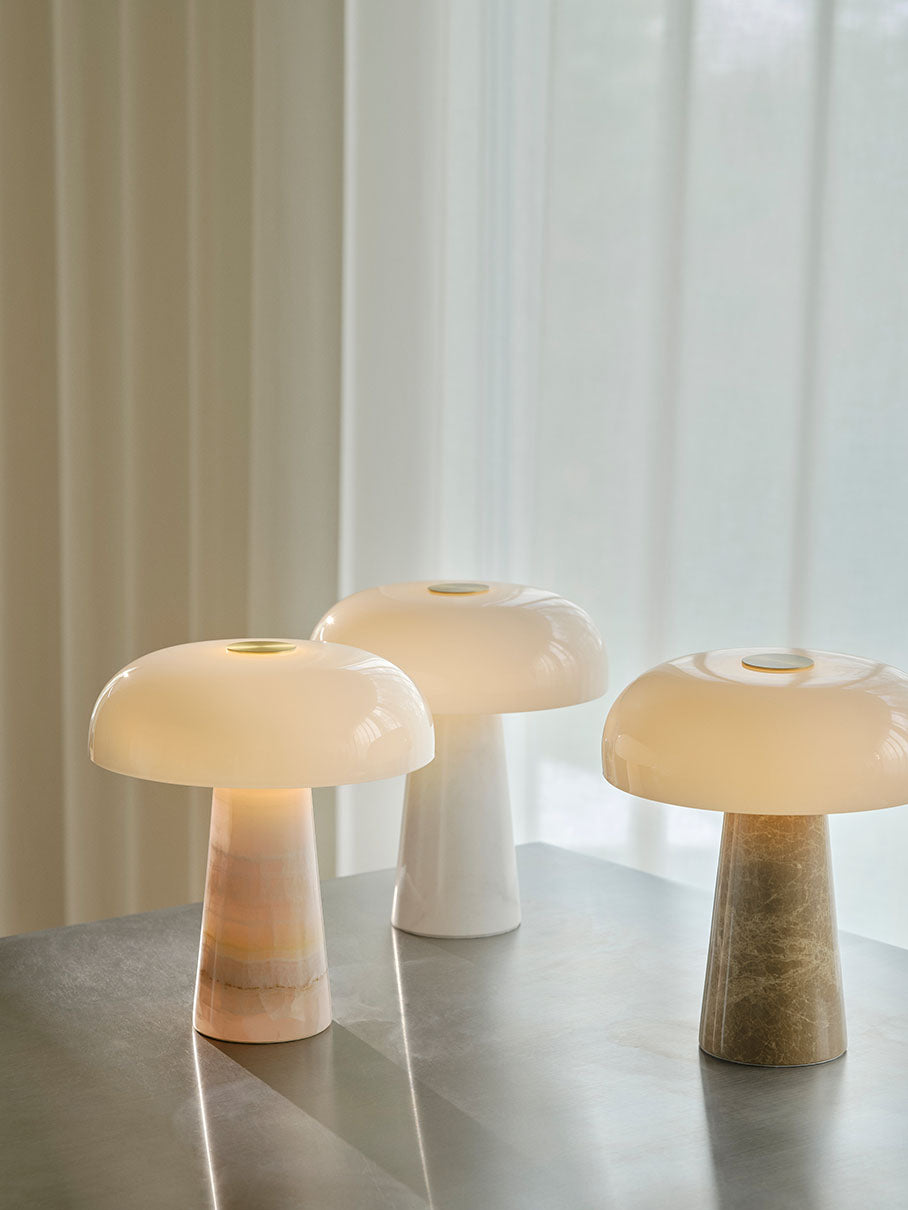 Glossy mini bordslampa beige