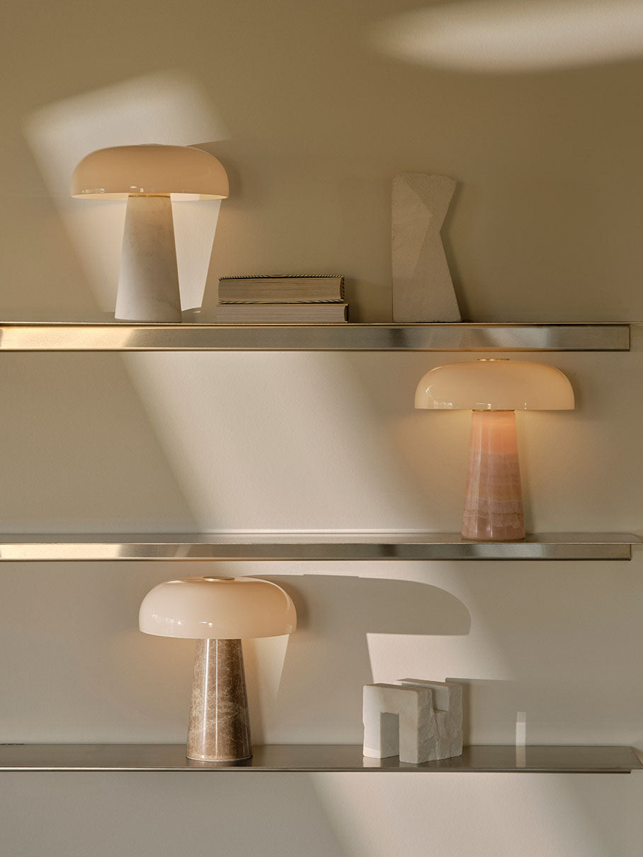 Glossy mini bordslampa beige