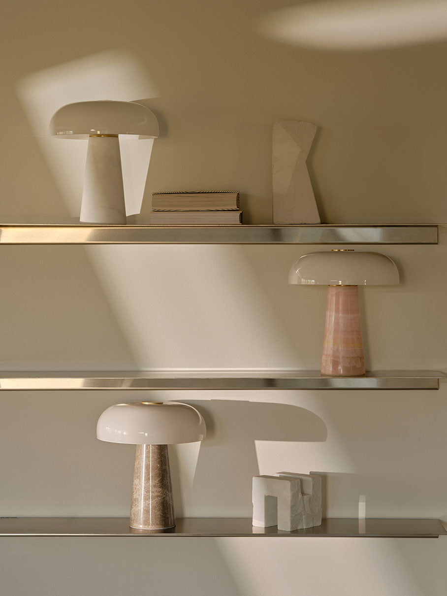 Glossy mini bordslampa beige