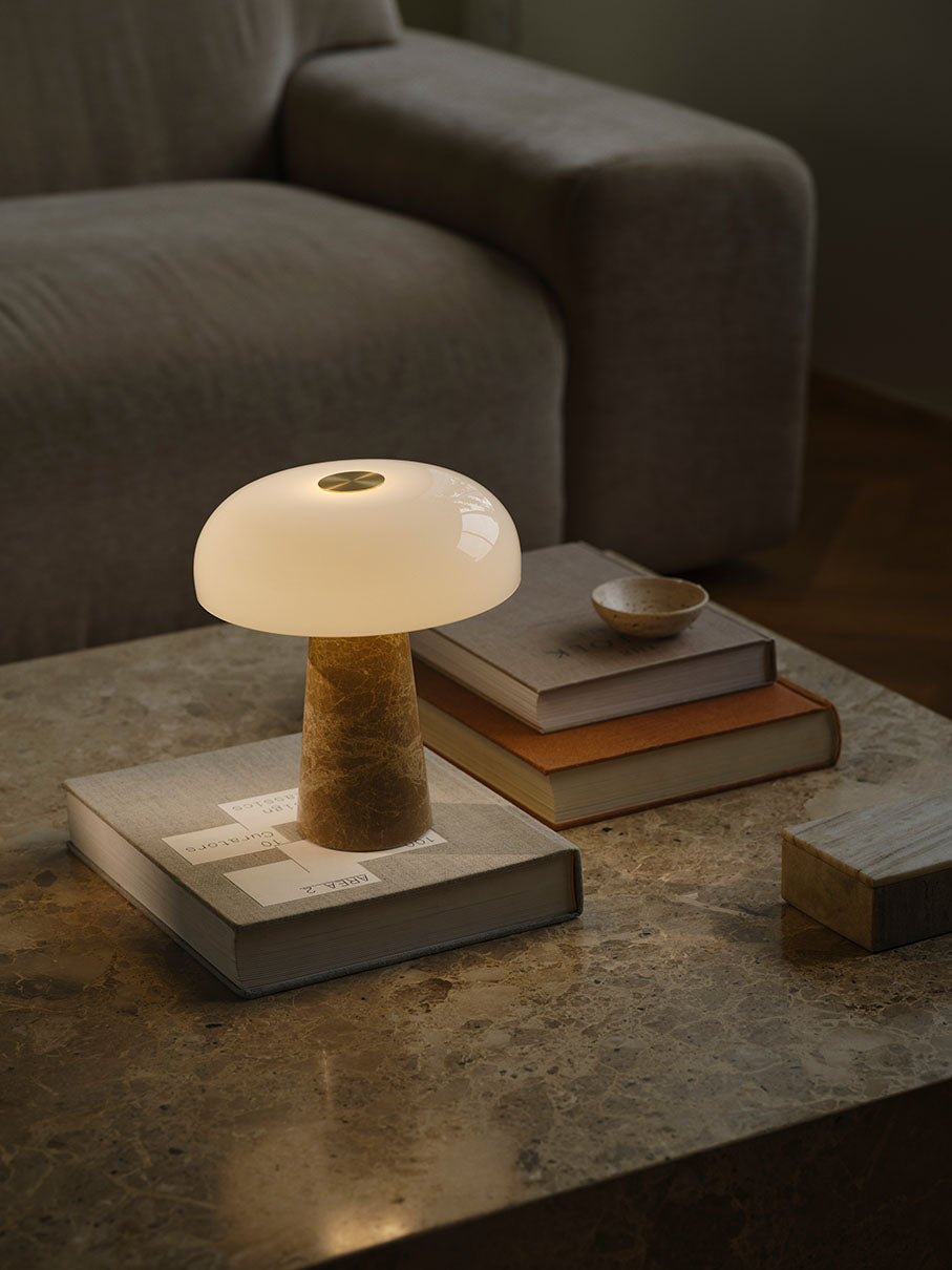 Glossy mini bordslampa beige