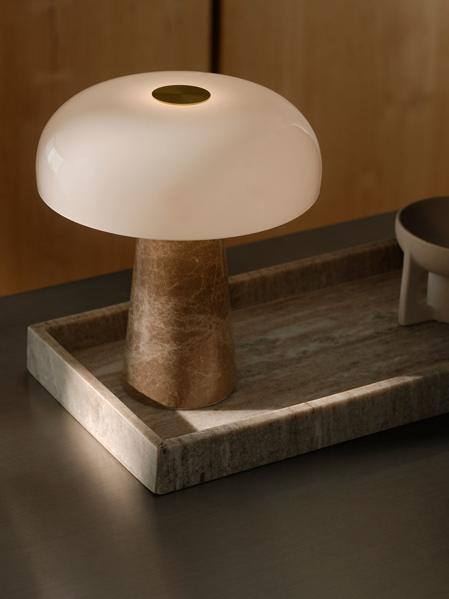 Glossy mini bordslampa beige