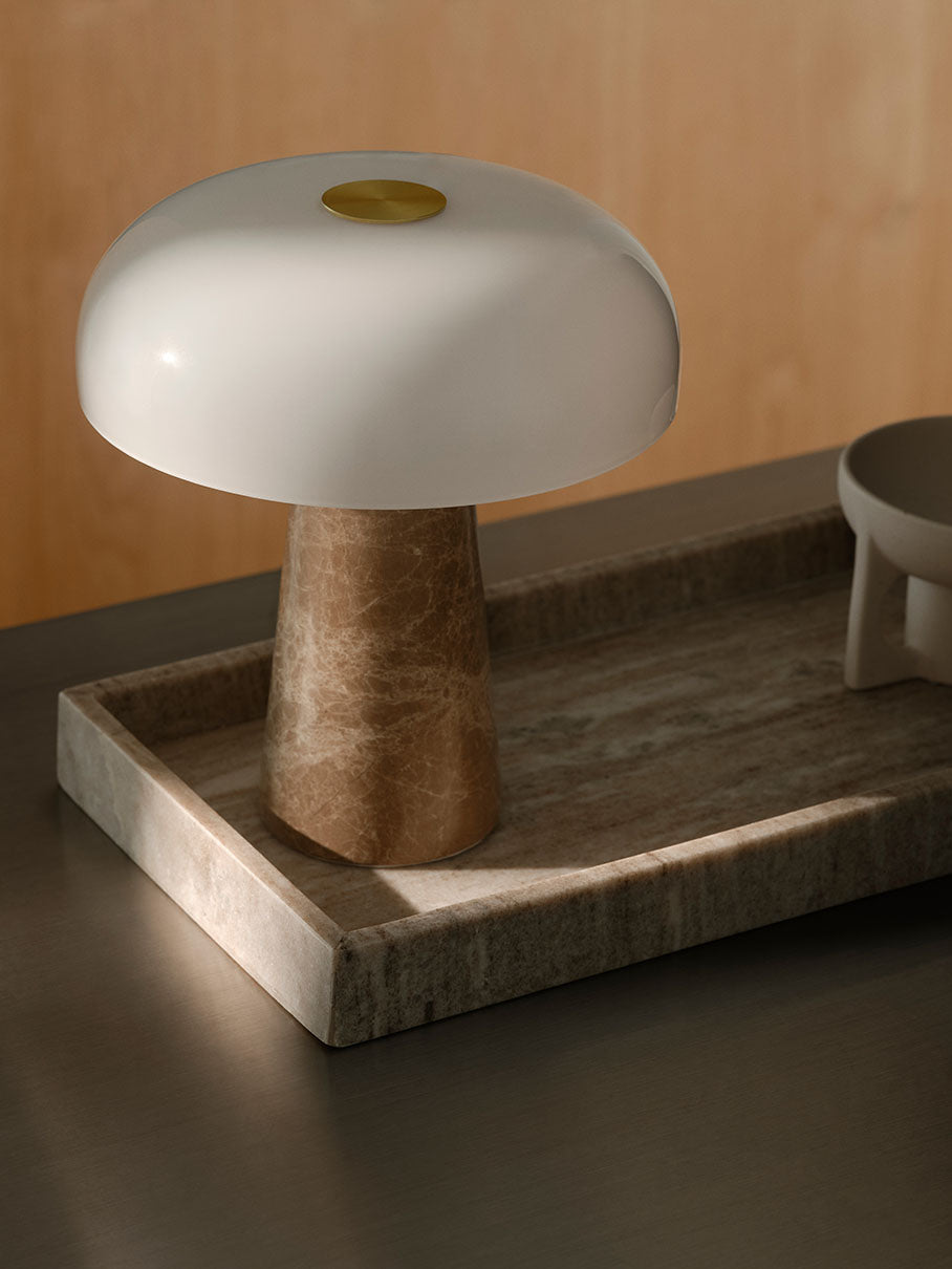 Glossy mini bordslampa beige