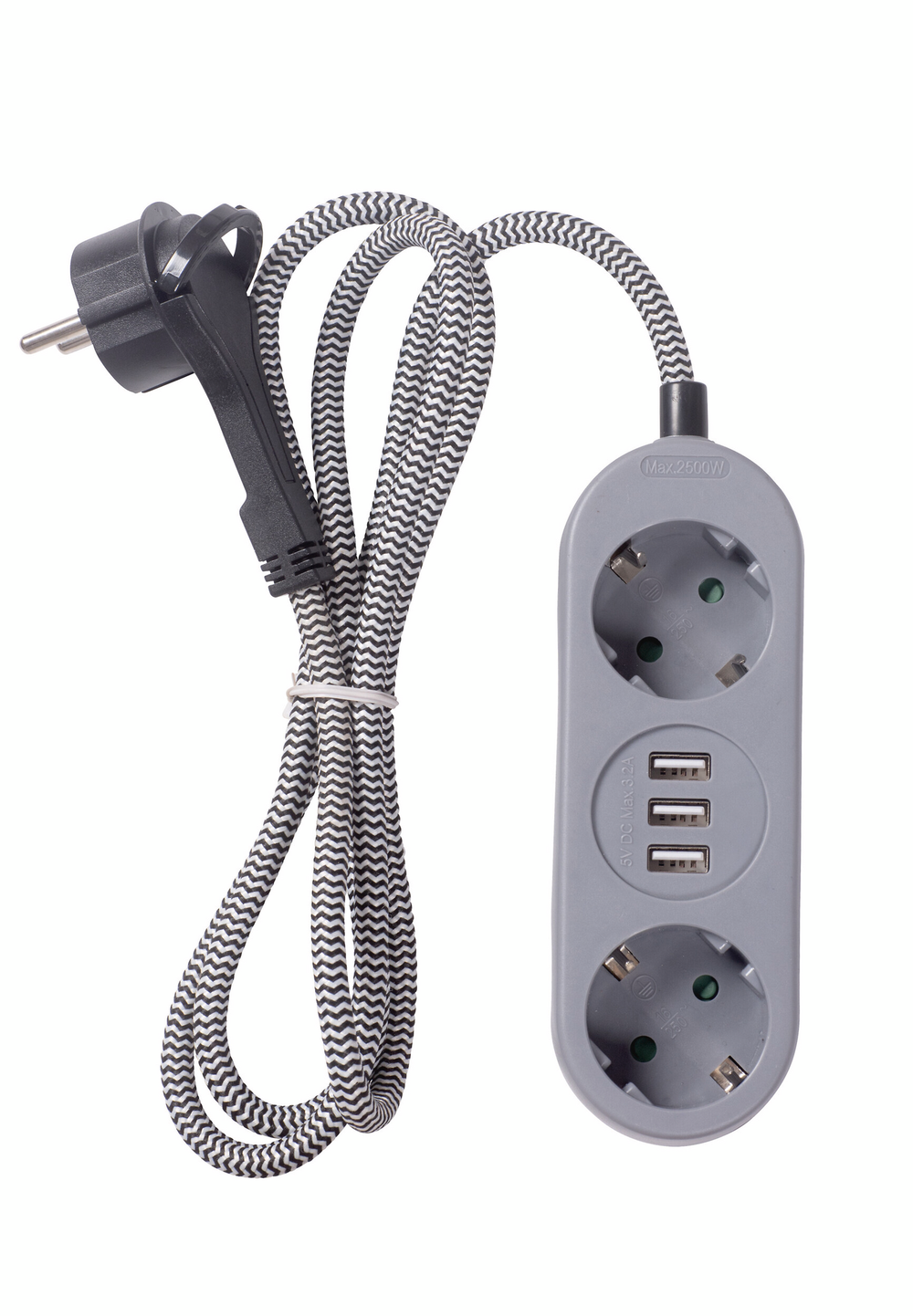 Airam 2-delad förlängningskabel Platt 1,5 m 3 x USB-A